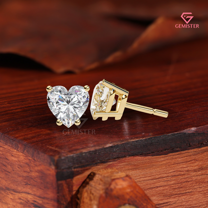 Heart-Shaped Moissanite Solitaire Stud Earrings | 14K White Gold