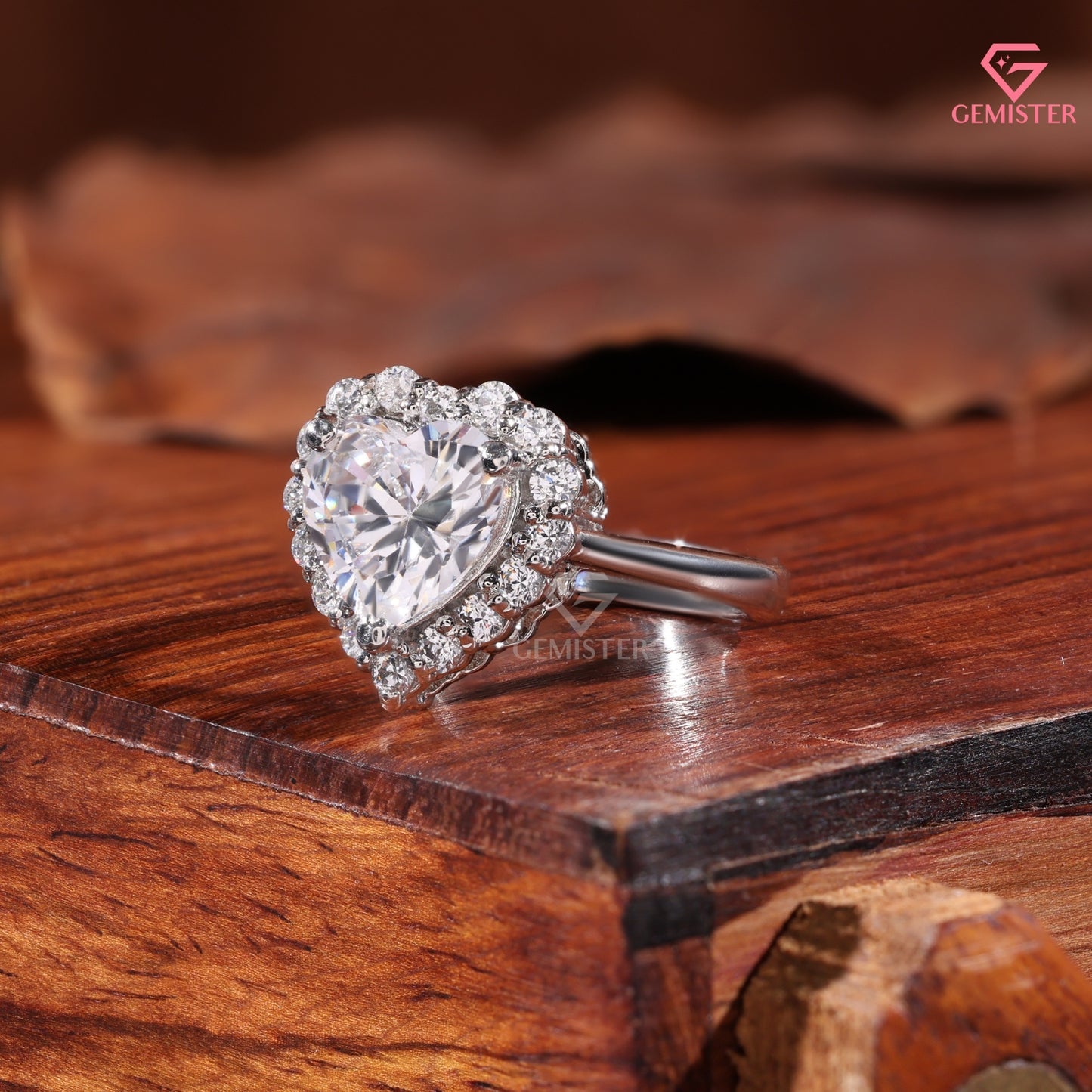 Heart Shape Moissanite Halo Promise Ring, Anniversary Gift Heart Diamond Statement Ring