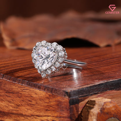 Heart Shape Moissanite Halo Promise Ring, Anniversary Gift Heart Diamond Statement Ring