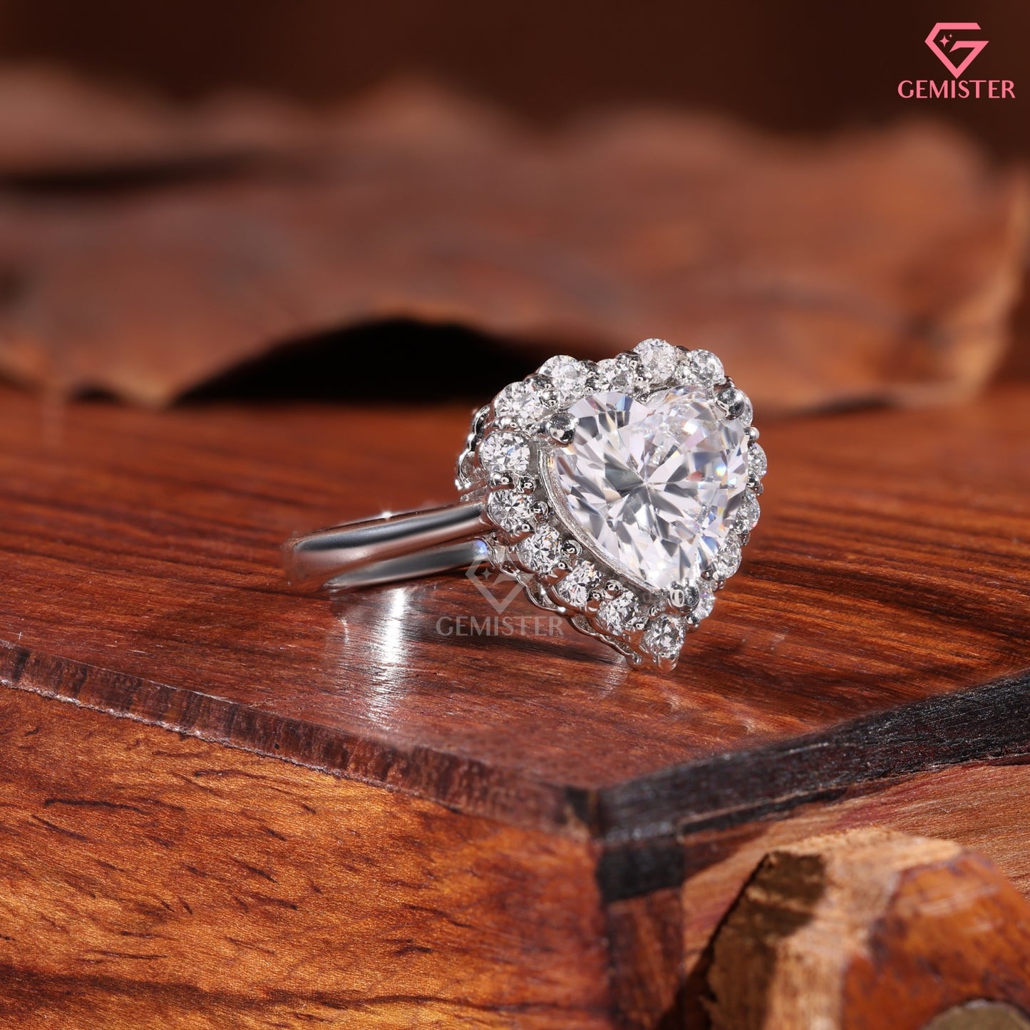 Heart Shape Moissanite Halo Promise Ring, Anniversary Gift Heart Diamond Statement Ring