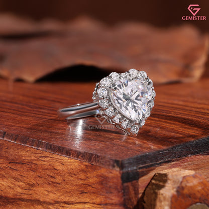 Heart Shape Moissanite Halo Promise Ring, Anniversary Gift Heart Diamond Statement Ring