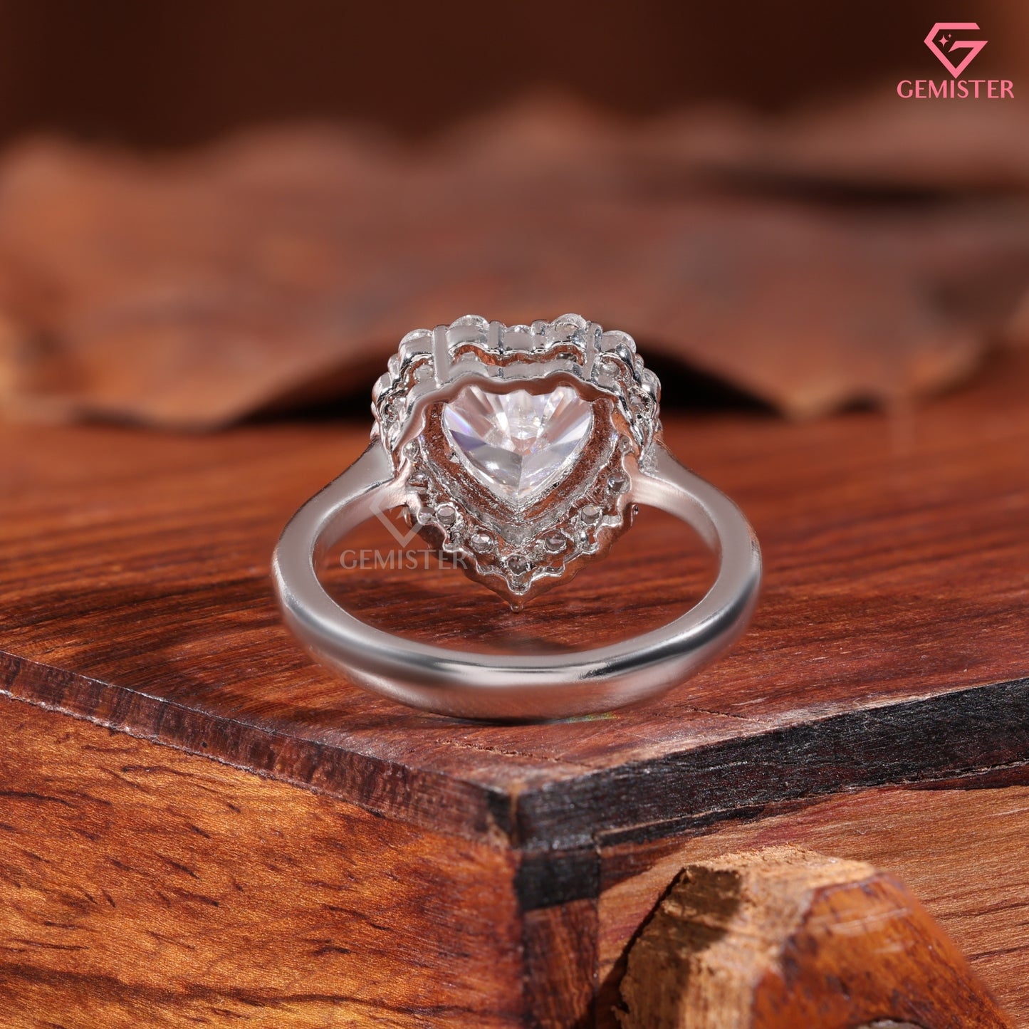 Heart Shape Moissanite Halo Promise Ring, Anniversary Gift Heart Diamond Statement Ring
