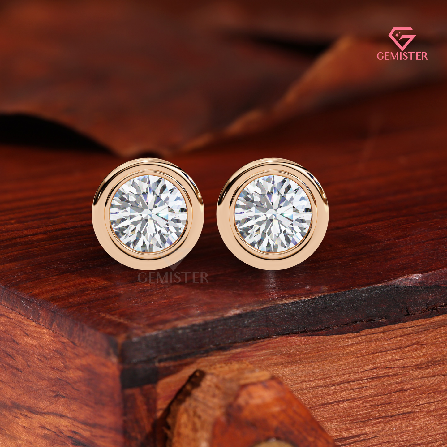 Round Bezel Cut Lab Grown Diamond Earrings, 14K Gold Studs, Minimalist Fine Jewelry