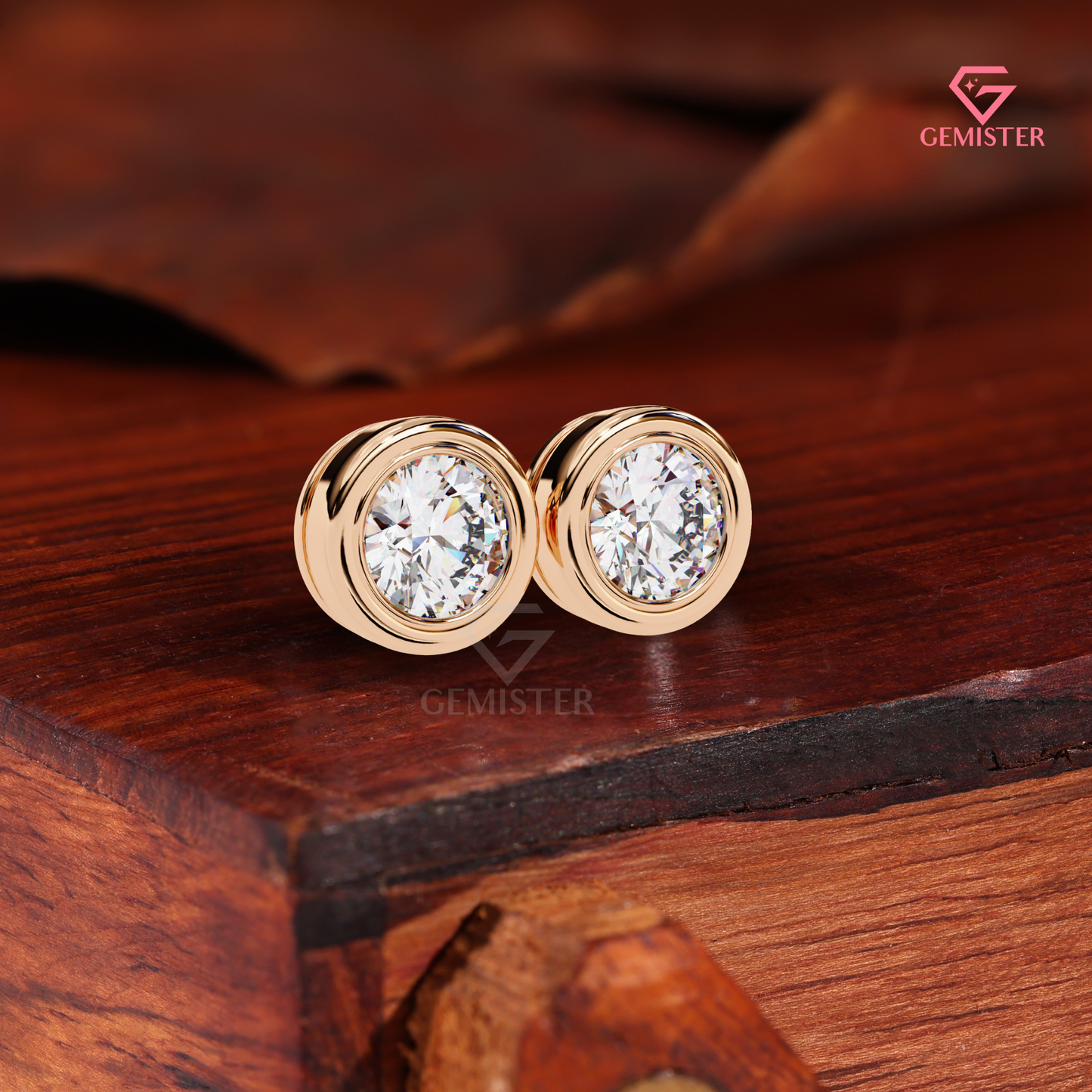 Round Bezel Cut Lab Grown Diamond Earrings, 14K Gold Studs, Minimalist Fine Jewelry