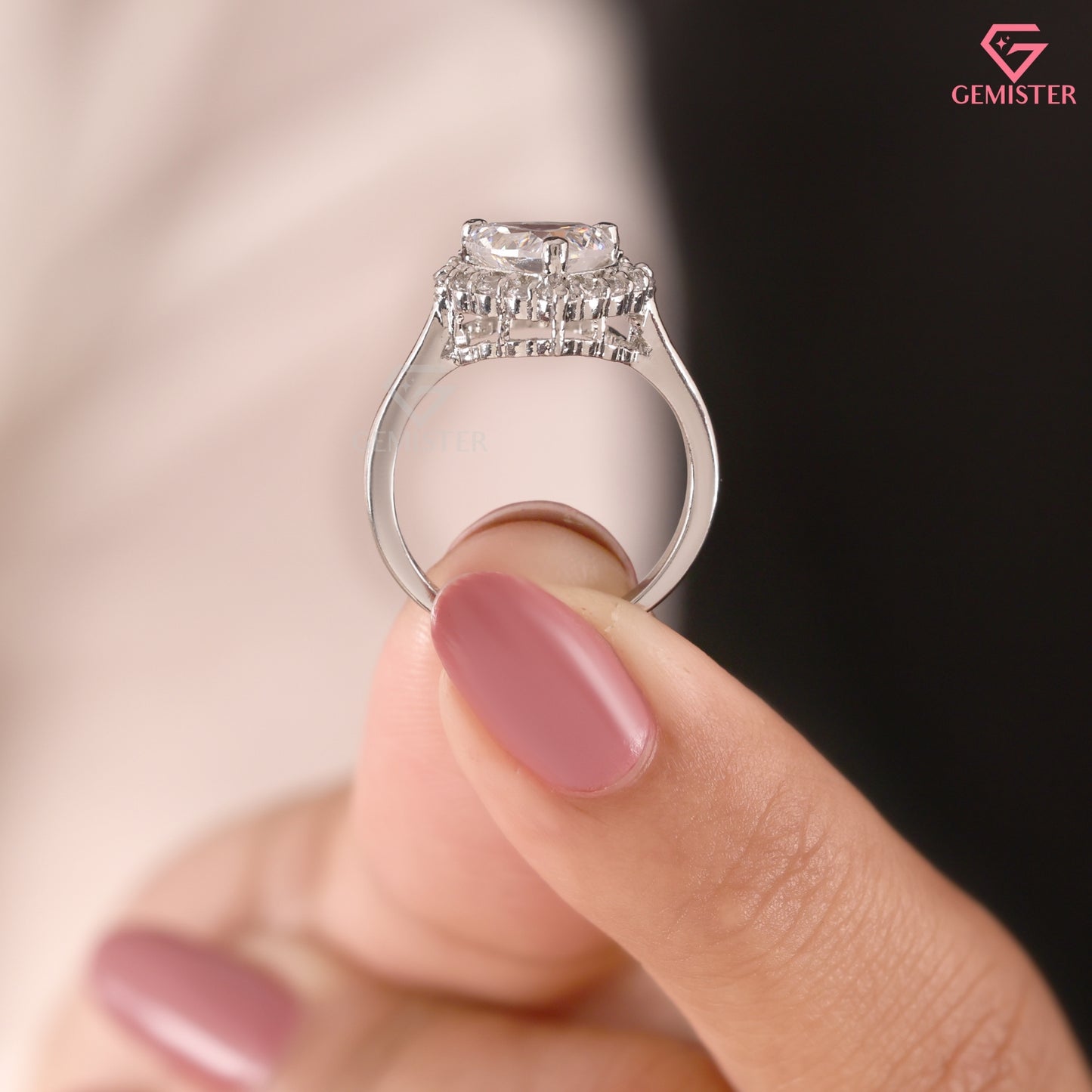 Heart Shape Moissanite Halo Promise Ring, Anniversary Gift Heart Diamond Statement Ring