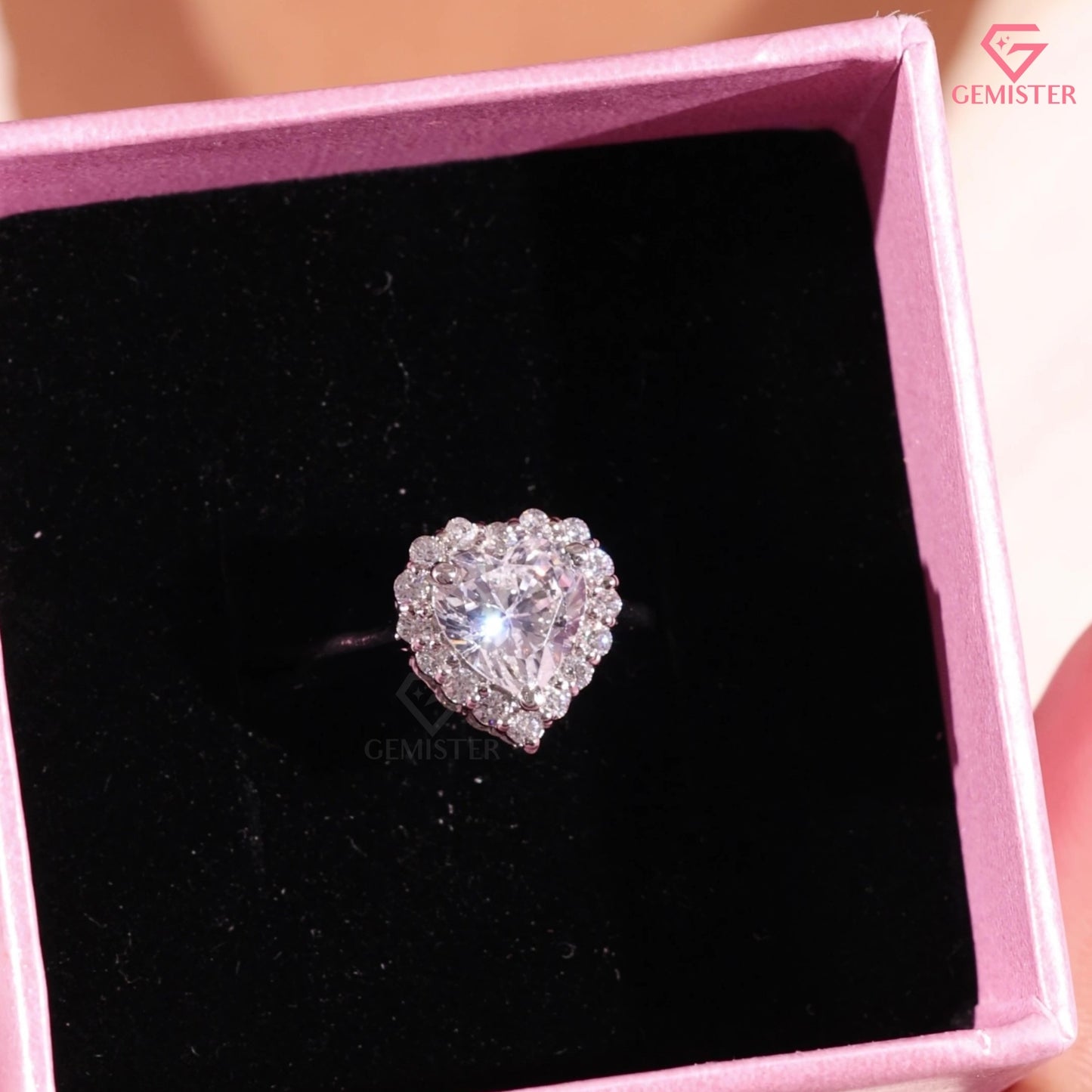 Heart Shape Moissanite Halo Promise Ring, Anniversary Gift Heart Diamond Statement Ring
