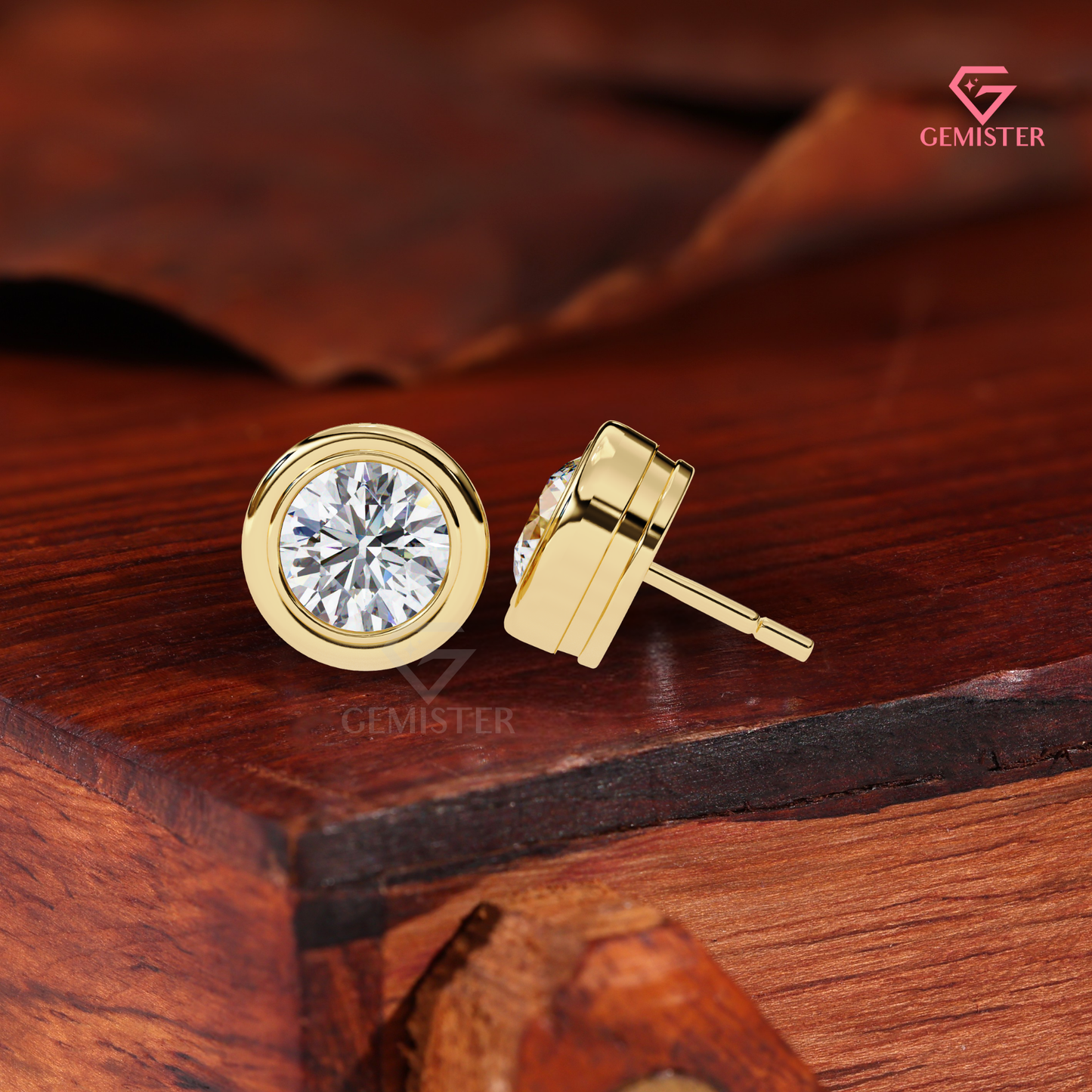 Round Bezel Cut Lab Grown Diamond Earrings, 14K Gold Studs, Minimalist Fine Jewelry