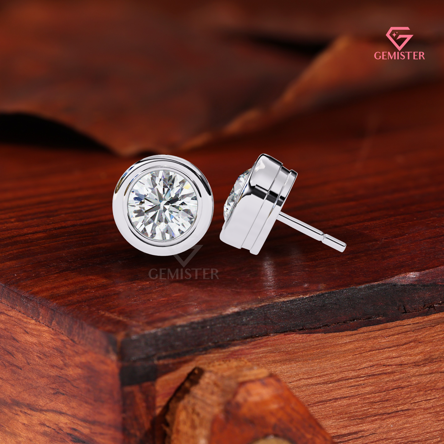 Round Bezel Cut Lab Grown Diamond Earrings, 14K Gold Studs, Minimalist Fine Jewelry