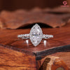Marquise Moissanite Brilliant Halo Ring, Vintage Style Elongated Statement Anniversary Band