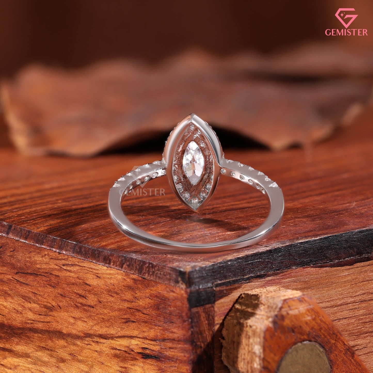 Marquise Moissanite Brilliant Halo Ring, Vintage Style Elongated Statement Anniversary Band