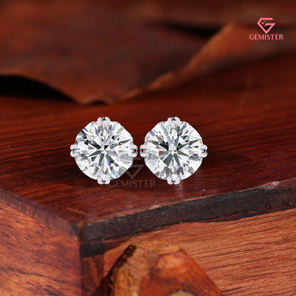 Round Brilliant-Cut Moissanite Compass Double-Prong Studs | 14K Gold