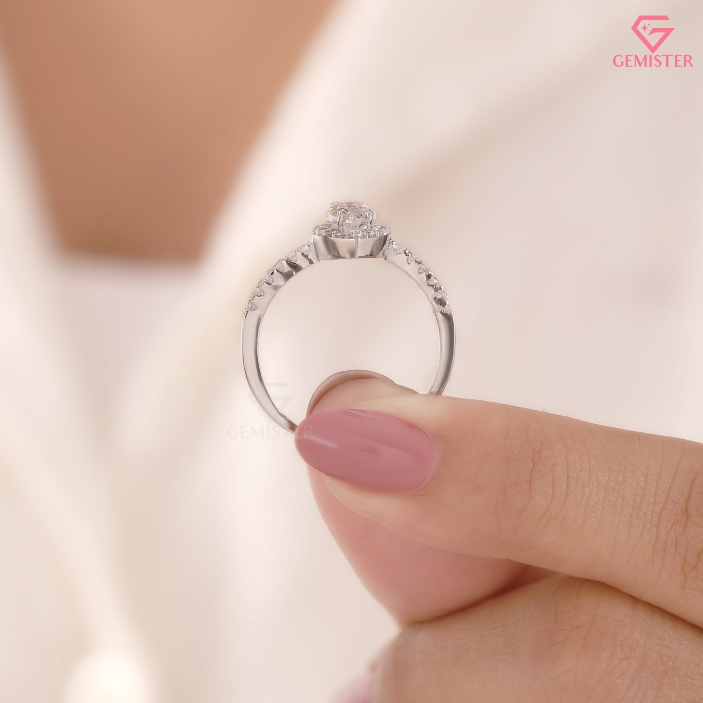 Marquise Moissanite Brilliant Halo Ring, Vintage Style Elongated Statement Anniversary Band
