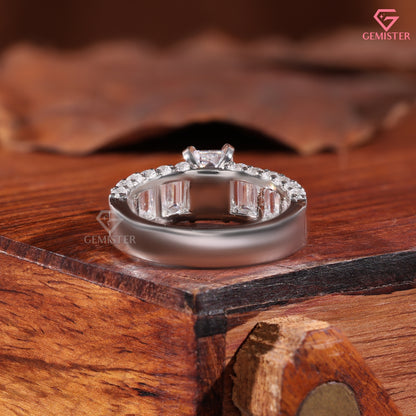 Emerald Cut Diamond Baguette Band Engagement Ring in 14K White Gold