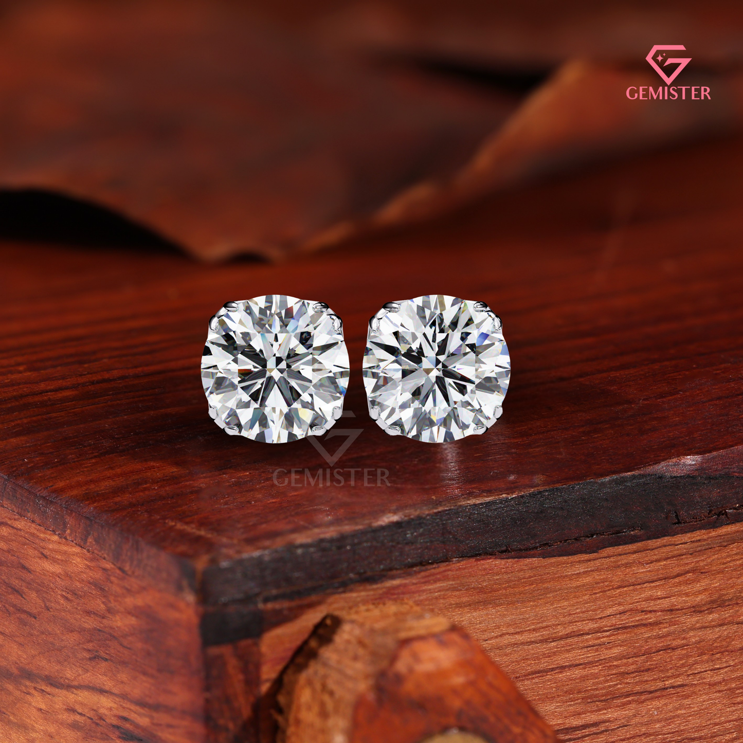 Round Brilliant-Cut Moissanite Double-Prong Stud Earrings | 14K Gold
