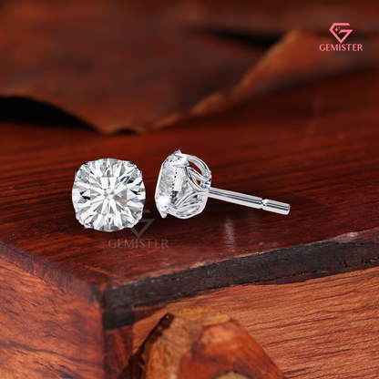 Round Brilliant-Cut Moissanite Double-Prong Stud Earrings | 14K Gold