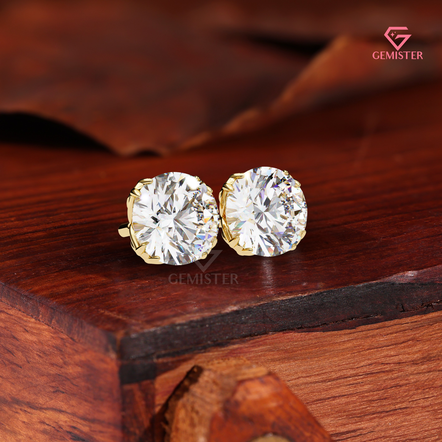 Round Brilliant-Cut Moissanite Double-Prong Stud Earrings | 14K Gold