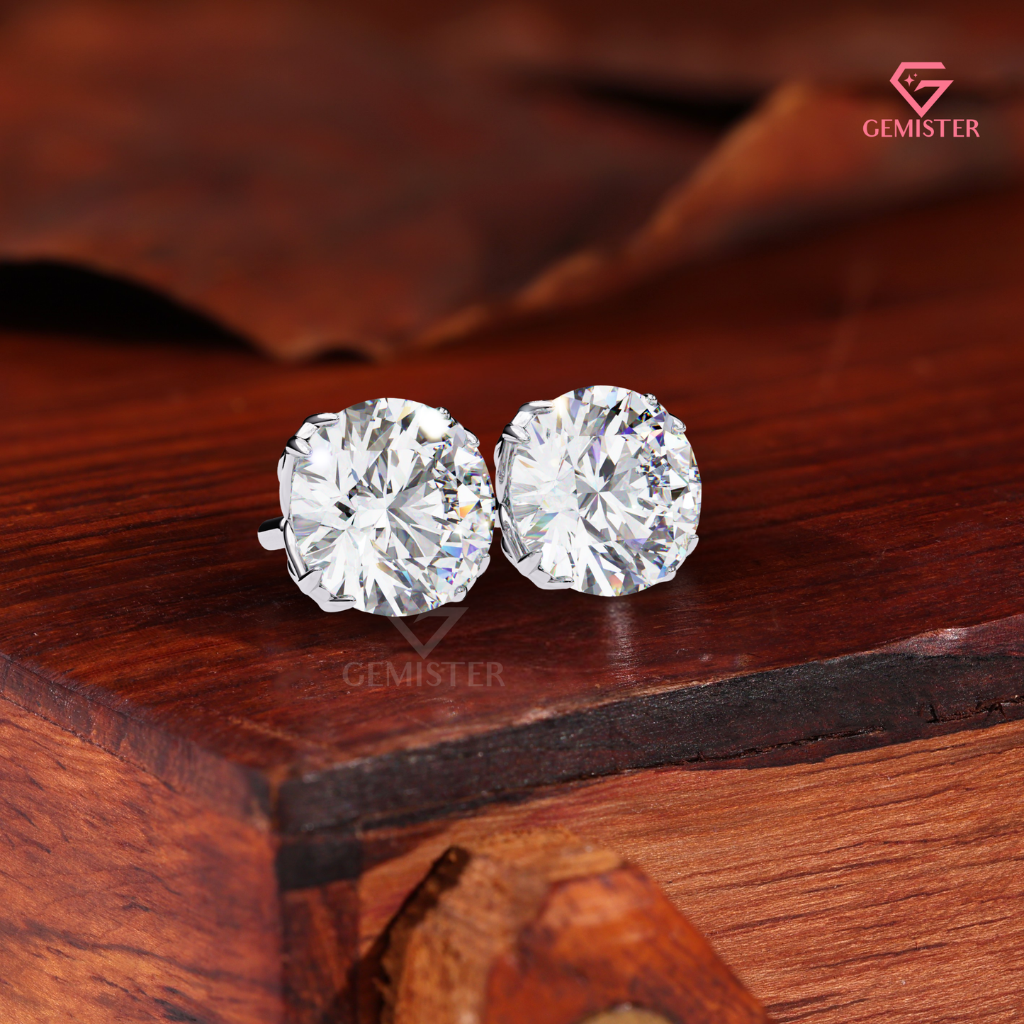 Round Brilliant-Cut Moissanite Double-Prong Stud Earrings | 14K Gold