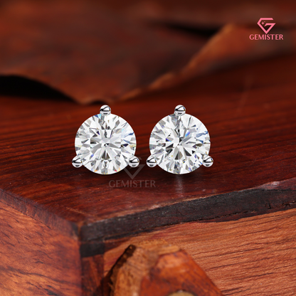 Round-Cut Moissanite 3-Prong Martini Stud Earrings | 14K Rose Gold