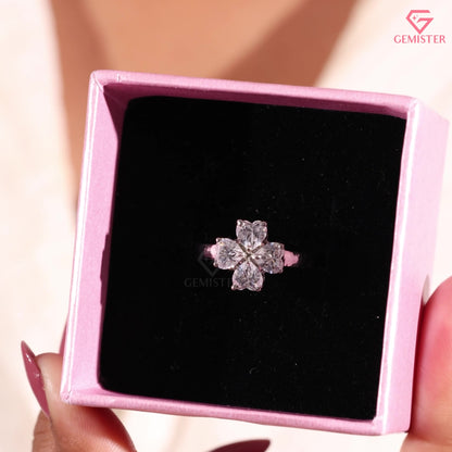 Heart Cut Diamond Clover Floral Statement Ring in 14K White Gold