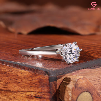 Round Brilliant Cut Moissanite Diamond 6-Prong Solitaire Engagement Ring, 14K White Gold