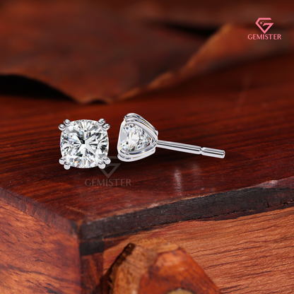 Cushion-Cut Moissanite Double-Prong Solitaire Studs | 14K Gold