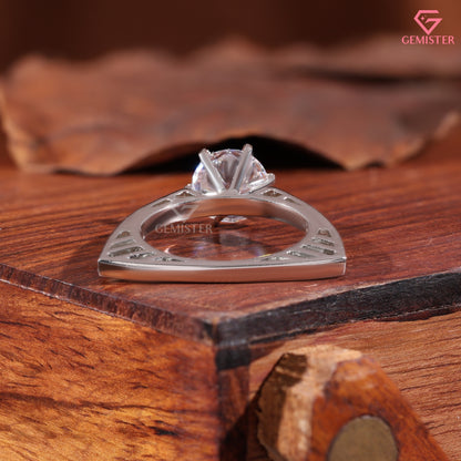 Round Brilliant Cut Moissanite Diamond 6-Prong Solitaire Engagement Ring, 14K White Gold