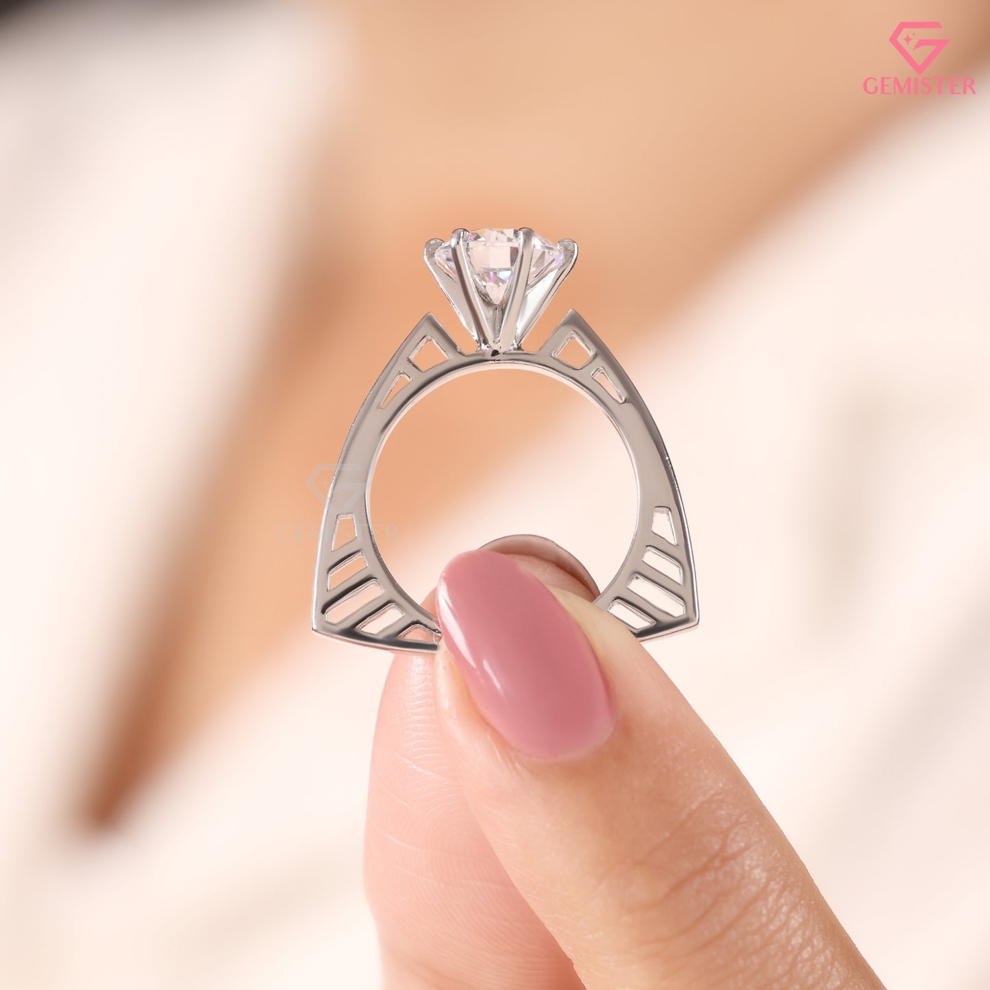 Round Brilliant Cut Moissanite Diamond 6-Prong Solitaire Engagement Ring, 14K White Gold