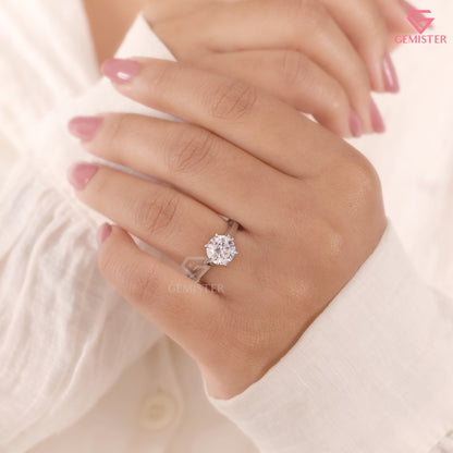 Round Brilliant Cut Moissanite Diamond 6-Prong Solitaire Engagement Ring, 14K White Gold