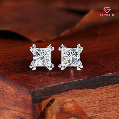 Princess-Cut Moissanite Double-Prong Stud Earrings in 14K Gold