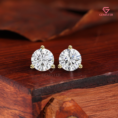 Round-Cut Moissanite 3-Prong Martini Stud Earrings | 14K Rose Gold
