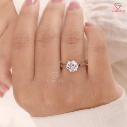 Round Brilliant Cut Moissanite Diamond 6-Prong Solitaire Engagement Ring, 14K White Gold
