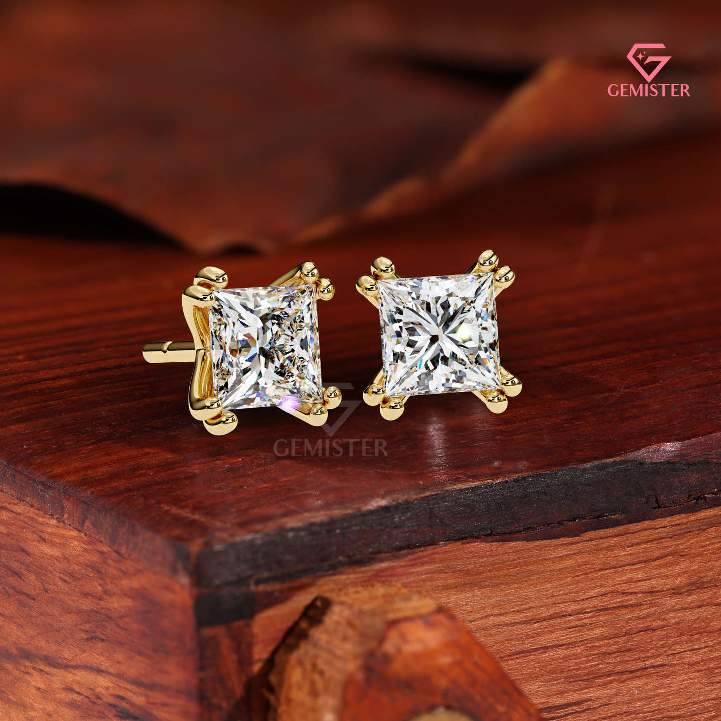 Princess-Cut Moissanite Double-Prong Stud Earrings in 14K Gold