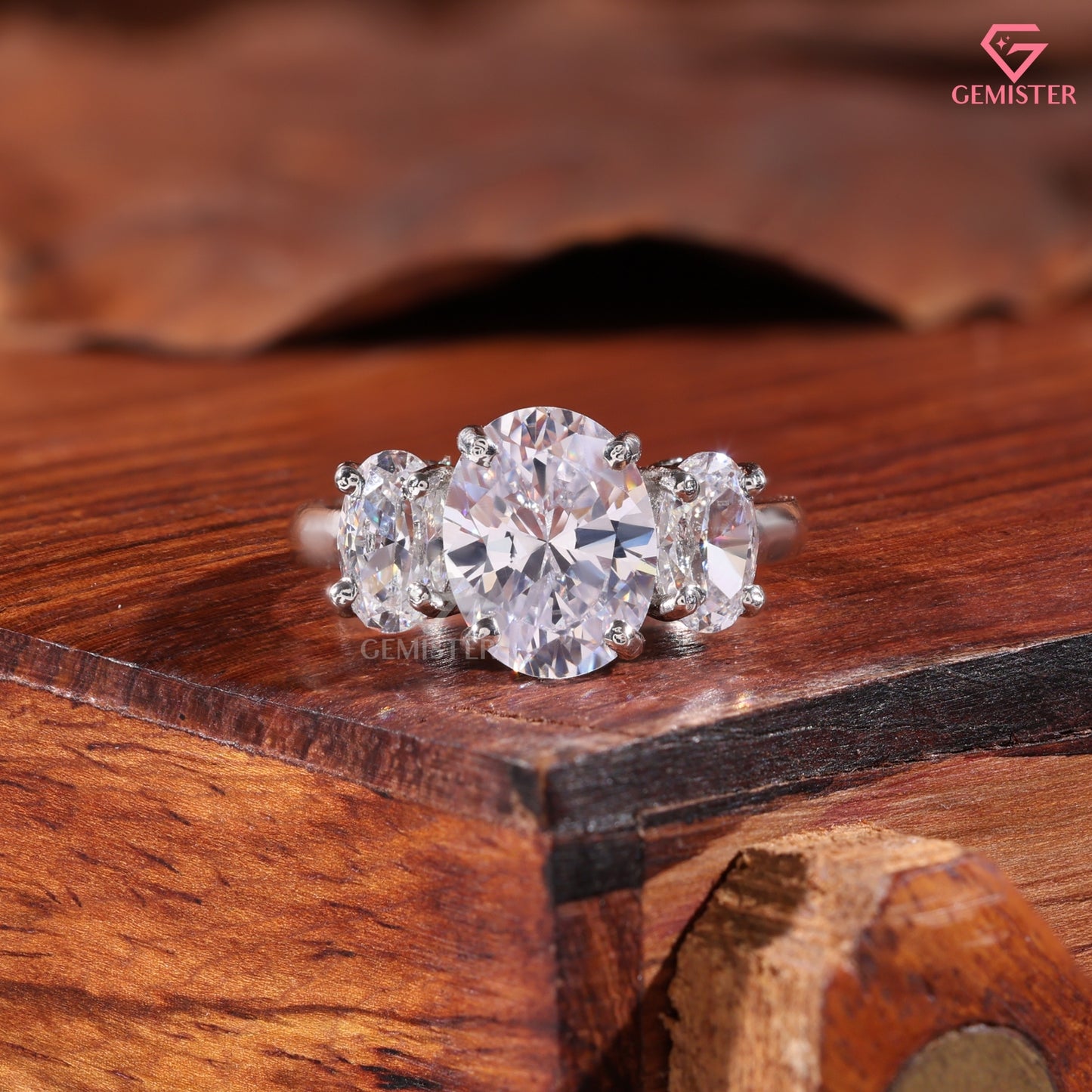 Oval Cut Diamond Three Stone Engagement Ring in 10K White Gold