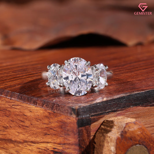 Oval Cut Diamond Three Stone Engagement Ring in 10K White Gold