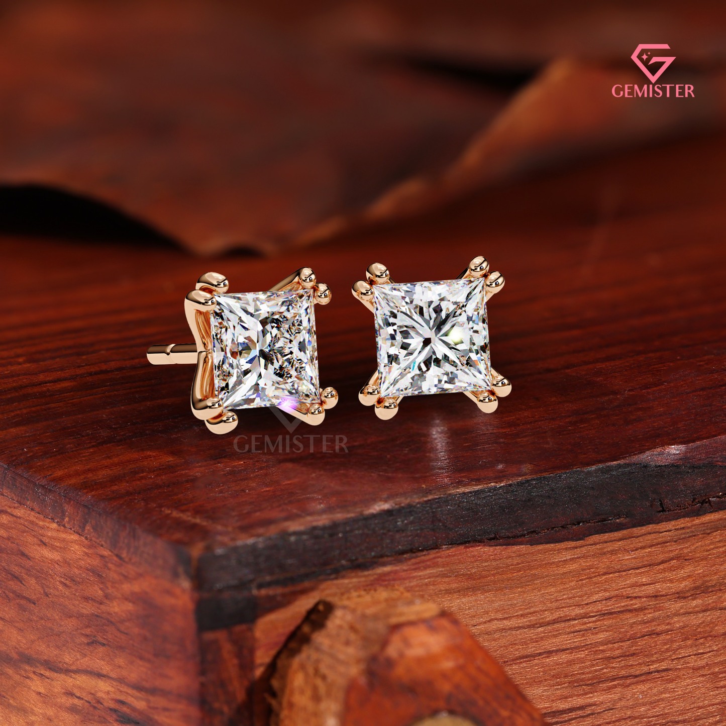 Princess-Cut Moissanite Double-Prong Stud Earrings in 14K Gold