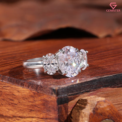 Oval Cut Diamond Three Stone Engagement Ring in 10K White Gold