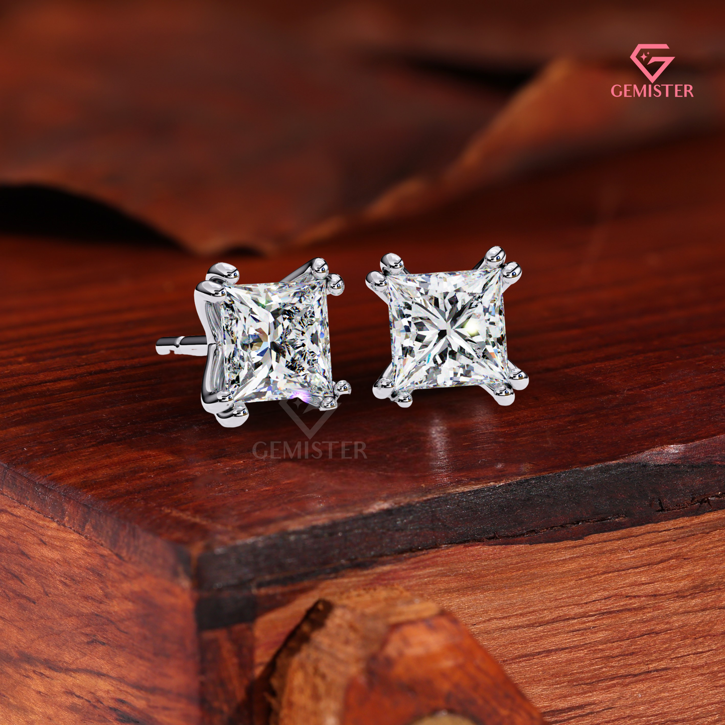 Princess-Cut Moissanite Double-Prong Stud Earrings in 14K Gold