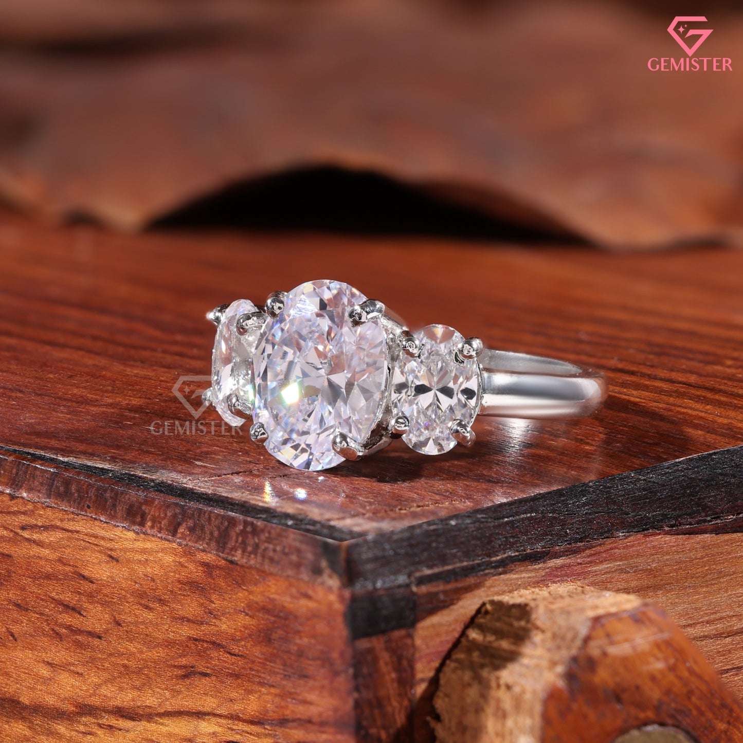 Oval Cut Diamond Three Stone Engagement Ring in 10K White Gold