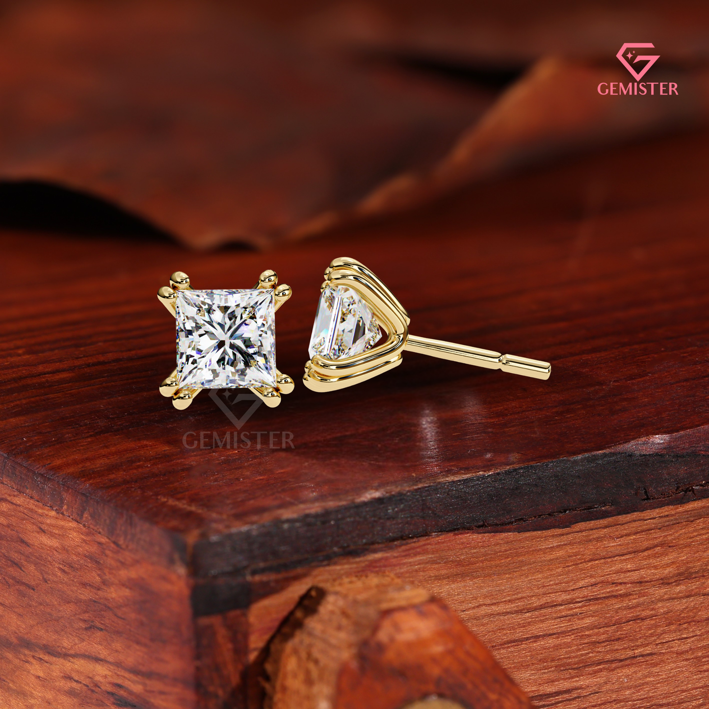 Princess-Cut Moissanite Double-Prong Stud Earrings in 14K Gold