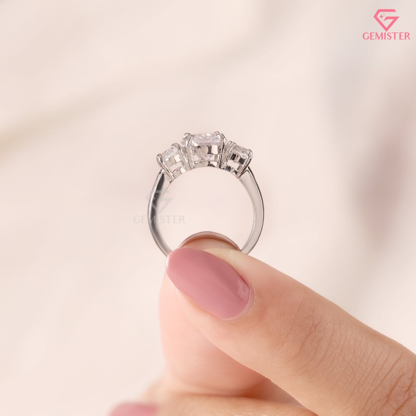 Oval Cut Diamond Three Stone Engagement Ring in 10K White Gold