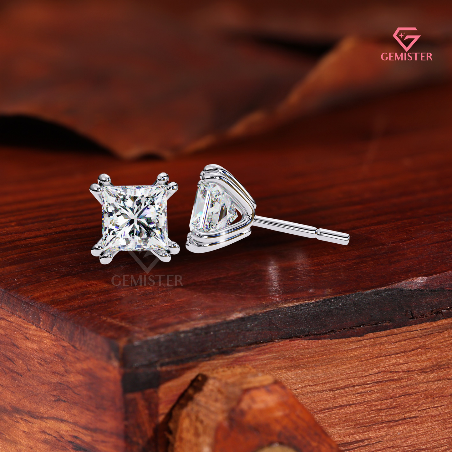 Princess-Cut Moissanite Double-Prong Stud Earrings in 14K Gold