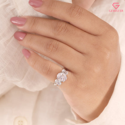 Oval Cut Diamond Three Stone Engagement Ring in 10K White Gold