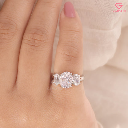 Oval Cut Diamond Three Stone Engagement Ring in 10K White Gold