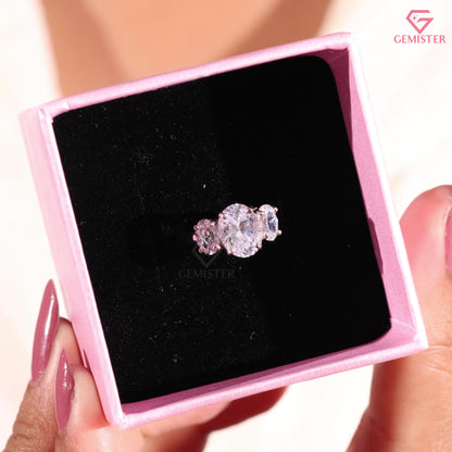 Oval Cut Diamond Three Stone Engagement Ring in 10K White Gold