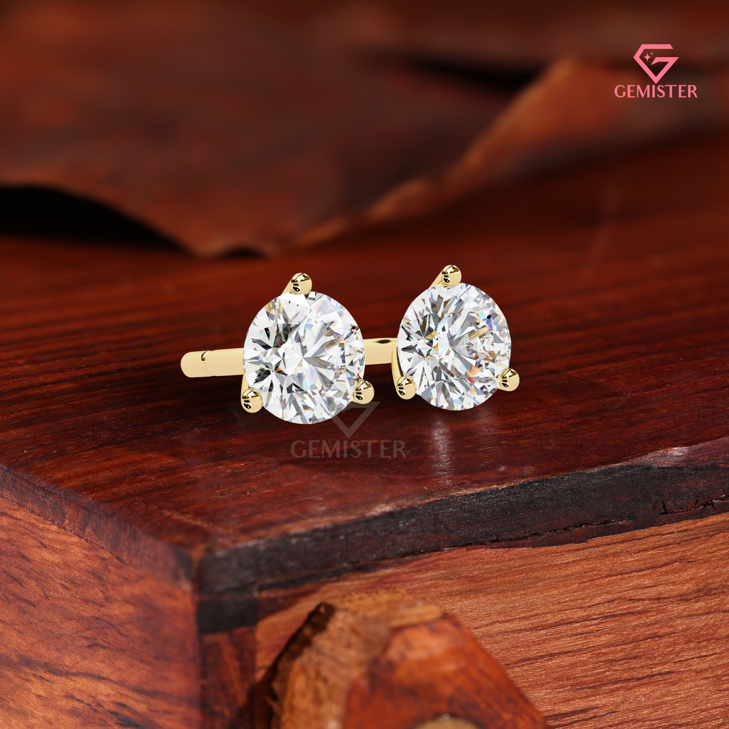Round-Cut Moissanite 3-Prong Martini Stud Earrings | 14K Rose Gold