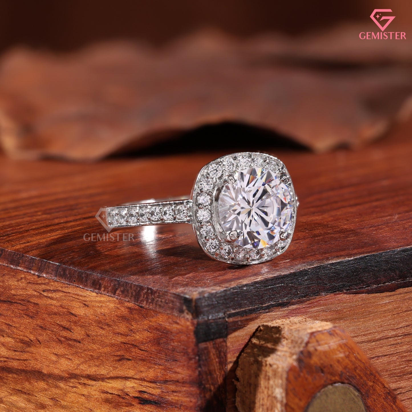 Classic Round Moissanite Halo Solitaire Ring, Micropave Statement Wedding Band