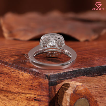 Classic Round Moissanite Halo Solitaire Ring, Micropave Statement Wedding Band