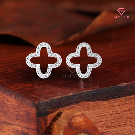 Moissanite Open Quatrefoil Clover Stud Earrings in 14K Gold