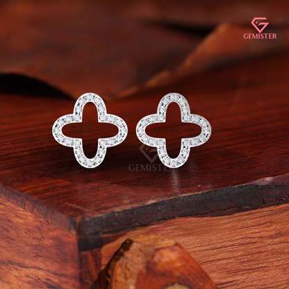 Moissanite Open Quatrefoil Clover Stud Earrings in 14K Gold