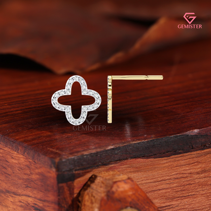 Moissanite Open Quatrefoil Clover Stud Earrings in 14K Gold
